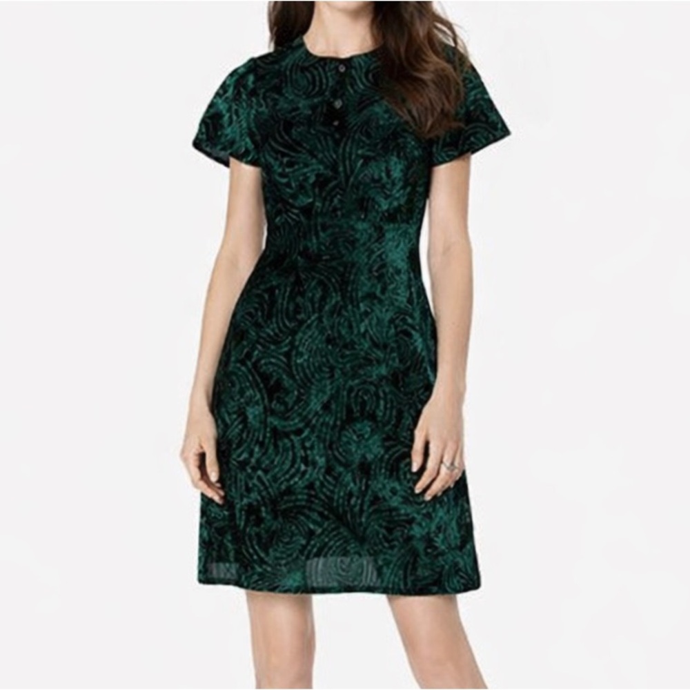 Michael Kors Burnout Green Velvet Dress & Black Chemise Sz 12 NWT 2 in 1